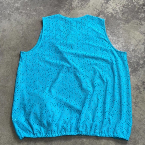 Michael Kors Shirt Womens 0X Aqua Blue‎ Eyelet Stretch Faux Wrap Top Sleeveless - Picture 6 of 11